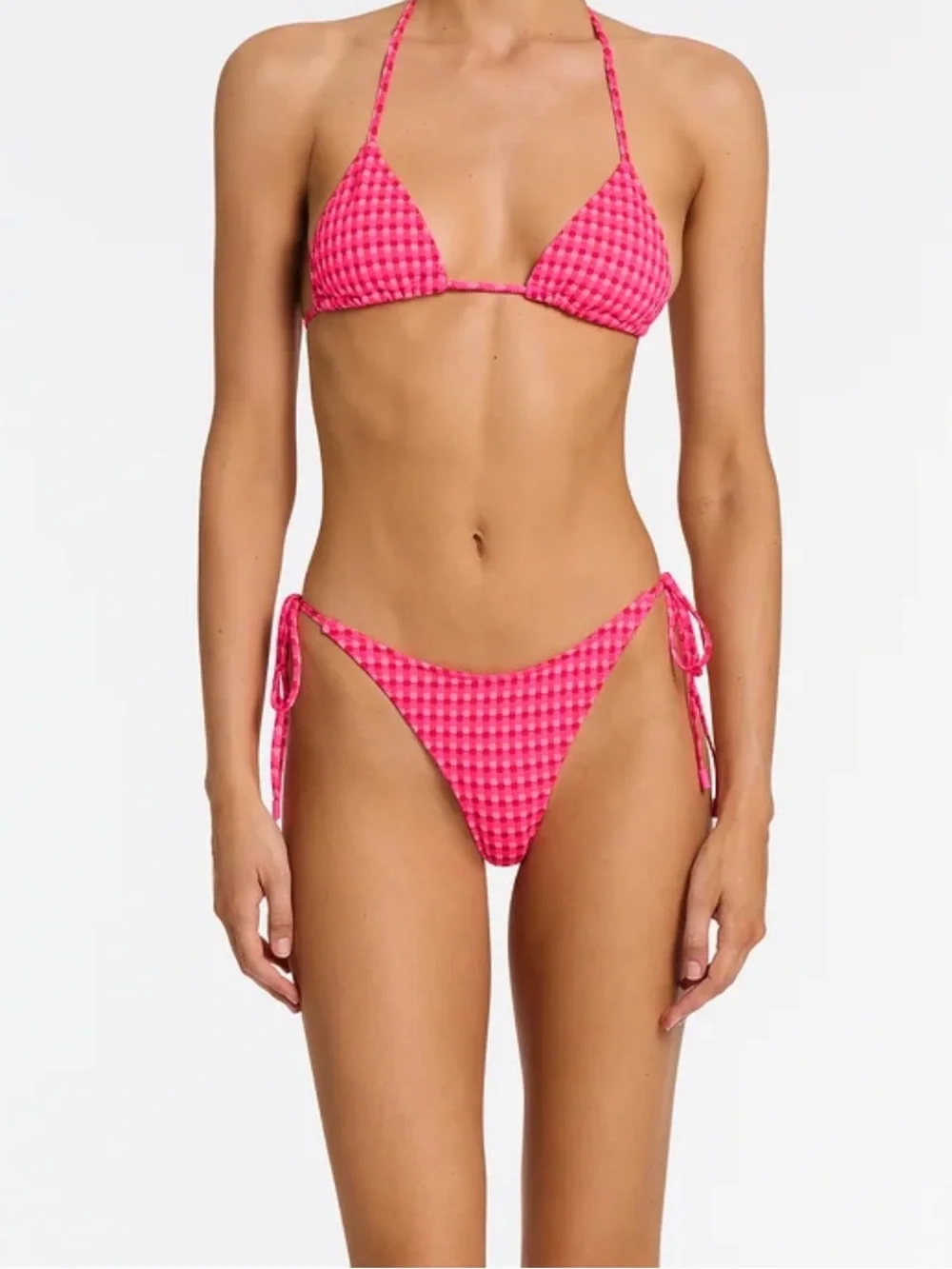 triangl swimwear Hot Pink Gingham Tie-Side Triangle Bikini NWT